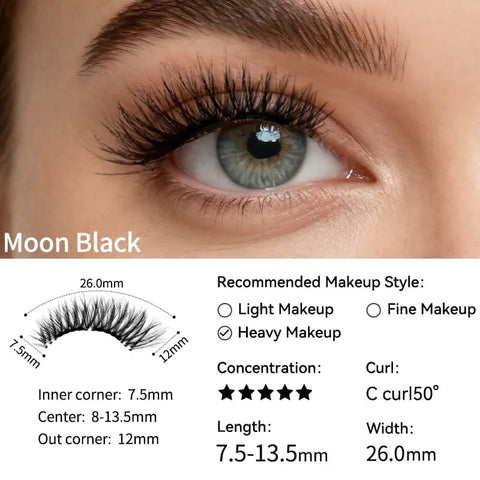 Moon Black magnetic lashes size guide