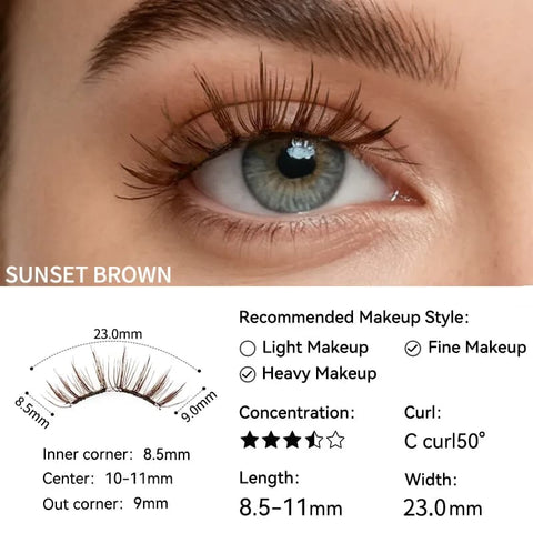 Sunset Brown magnetic lashes size guide